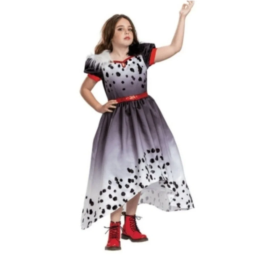 Disguise Girl's M (8-10) Disney Cruella De Vil Faux Fur Collar Dress Costume